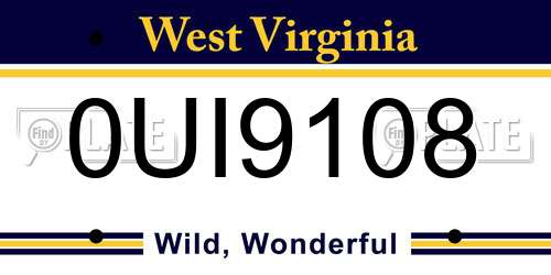 0UI9108 West Virginia License Plate