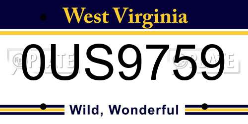 0US9759 West Virginia License Plate
