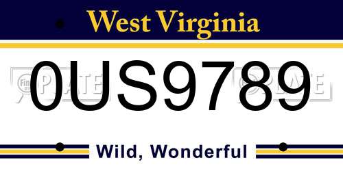 0US9789 West Virginia License Plate