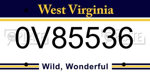 0V85536 West Virginia License Plate