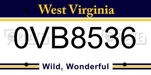 0VB8536 West Virginia License Plate