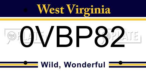0VBP82 West Virginia License Plate