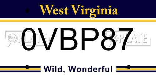 0VBP87 West Virginia License Plate