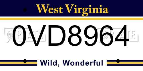 0VD8964 West Virginia License Plate