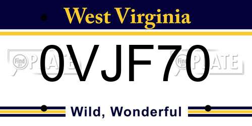0VJF70 West Virginia License Plate