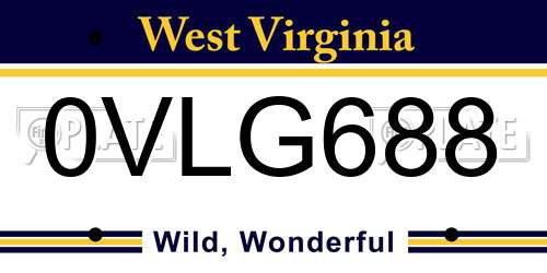0VLG688 West Virginia License Plate