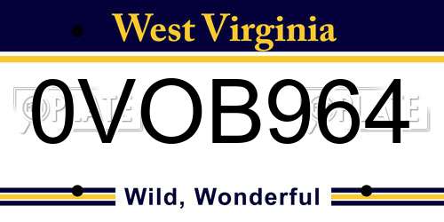 0VOB964 West Virginia License Plate