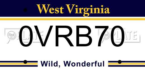 0VRB70 West Virginia License Plate