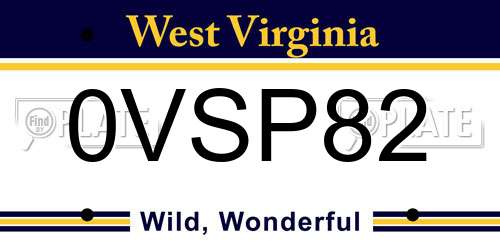 0VSP82 West Virginia License Plate