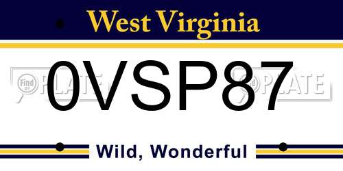 0VSP87 West Virginia License Plate
