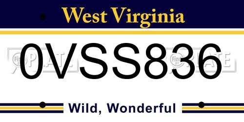 0VSS836 West Virginia License Plate