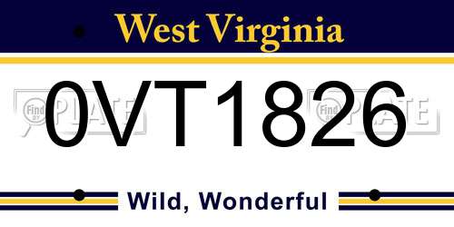 0VT1826 West Virginia License Plate