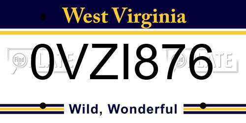 0VZI876 West Virginia License Plate