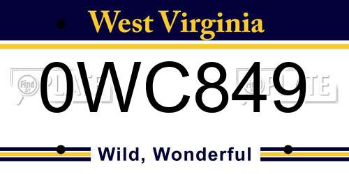 0WC849 West Virginia License Plate