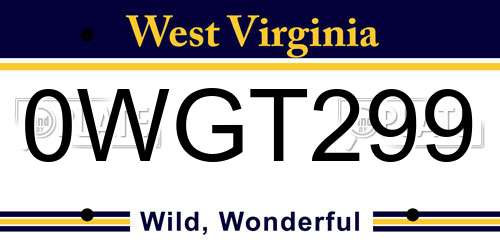 0WGT299 West Virginia License Plate