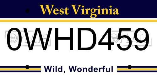 0WHD459 West Virginia License Plate
