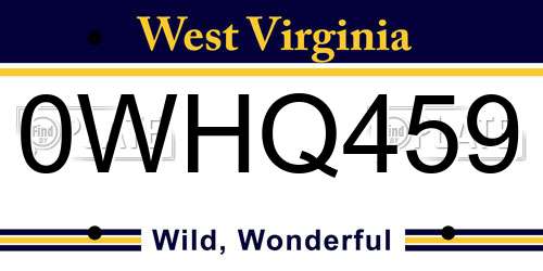 0WHQ459 West Virginia License Plate