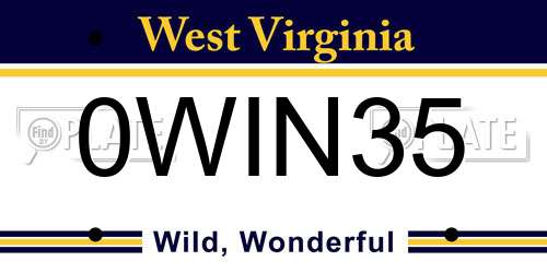 0WIN35 West Virginia License Plate