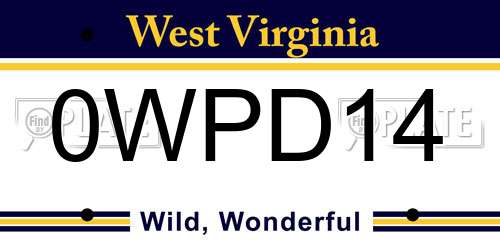 0WPD14 West Virginia License Plate