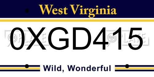 0XGD415 West Virginia License Plate