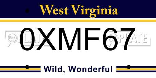 0XMF67 West Virginia License Plate