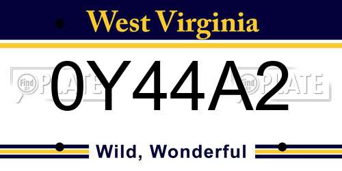 0Y44A2 West Virginia License Plate