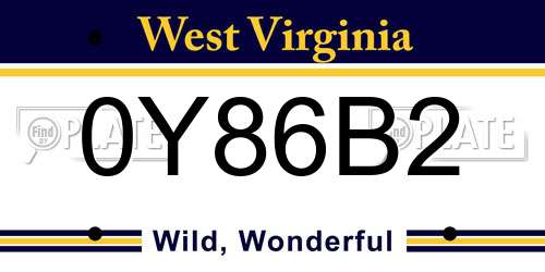 0Y86B2 West Virginia License Plate