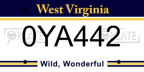 0YA442 West Virginia License Plate
