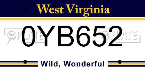 0YB652 West Virginia License Plate