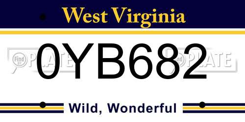 0YB682 West Virginia License Plate