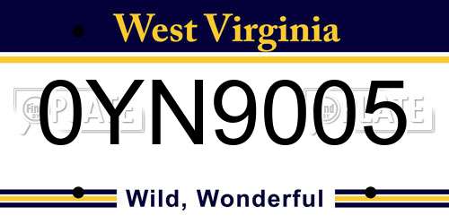 0YN9005 West Virginia License Plate