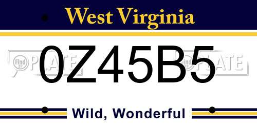 0Z45B5 West Virginia License Plate