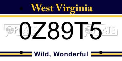 0Z89T5 West Virginia License Plate