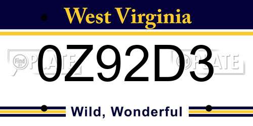 0Z92D3 West Virginia License Plate