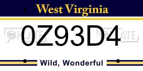 0Z93D4 West Virginia License Plate