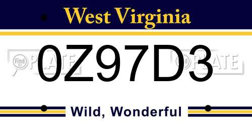 0Z97D3 West Virginia License Plate