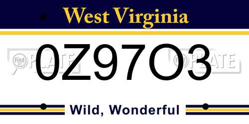 0Z97O3 West Virginia License Plate