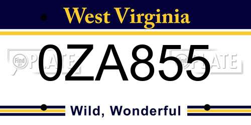 0ZA855 West Virginia License Plate