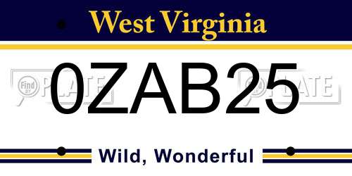 0ZAB25 West Virginia License Plate