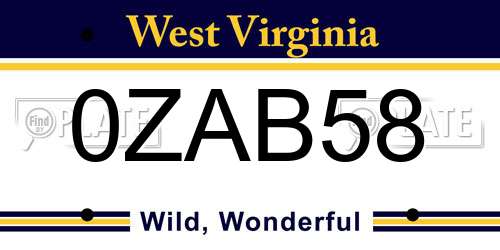 0ZAB58 West Virginia License Plate