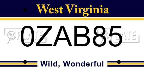 0ZAB85 West Virginia License Plate