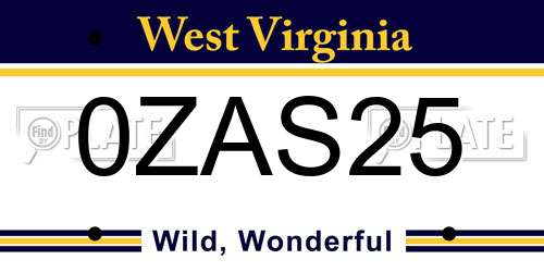 0ZAS25 West Virginia License Plate