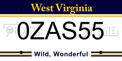 0ZAS55 West Virginia License Plate
