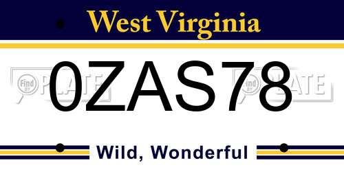 0ZAS78 West Virginia License Plate