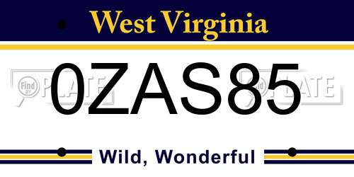 0ZAS85 West Virginia License Plate