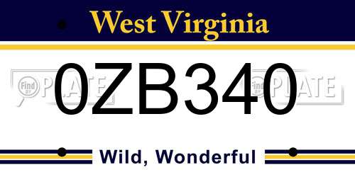 0ZB340 West Virginia License Plate