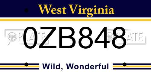 0ZB848 West Virginia License Plate
