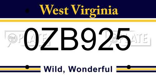 0ZB925 West Virginia License Plate