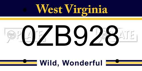 0ZB928 West Virginia License Plate