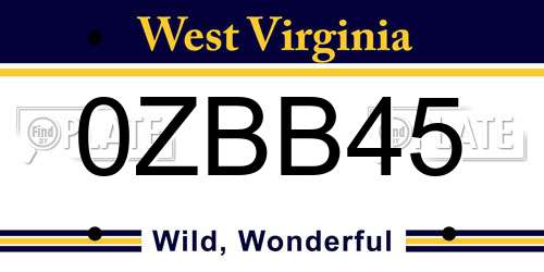 0ZBB45 West Virginia License Plate